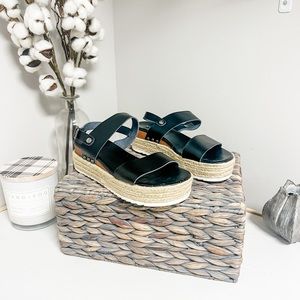 Xappeal Amelia Black Strappy Espadrille Platform Sandals Size 9